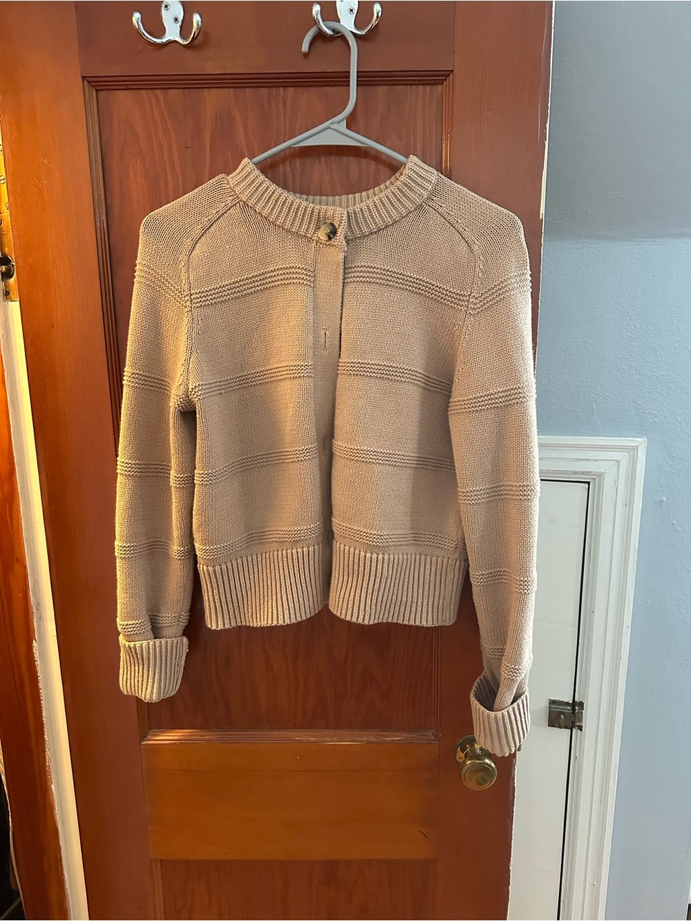 Ann Taylor Taupe Crewneck Knit Cardigan